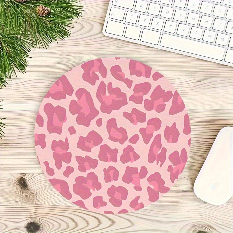 Chic Pink Leopard Print Anti-Slip Round Mousepad