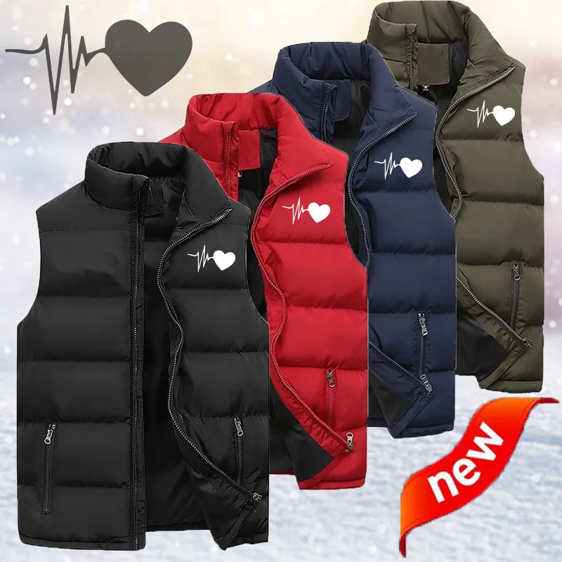 Men and Women  Heart pattern printing Cotton Vest Duck Down Jacket High Quality Stand Collar Sleeveless Vest Jackets pattern printing flexible high quality tpu phone case for iphone 12 12 pro five pointed star