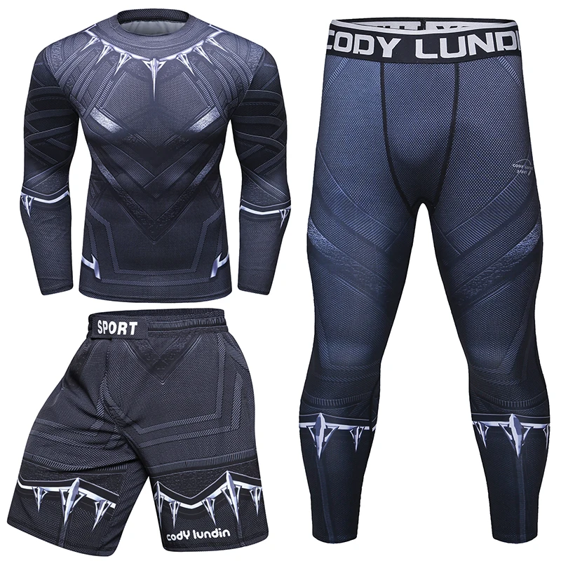 Boxing Gym Clothes Jiu Jitsu MMA T-shirt + Pants Rashguard For Men 4PCS/Set Grappling Shorts Bjj Kickboxing Rash Guard Sportwear
