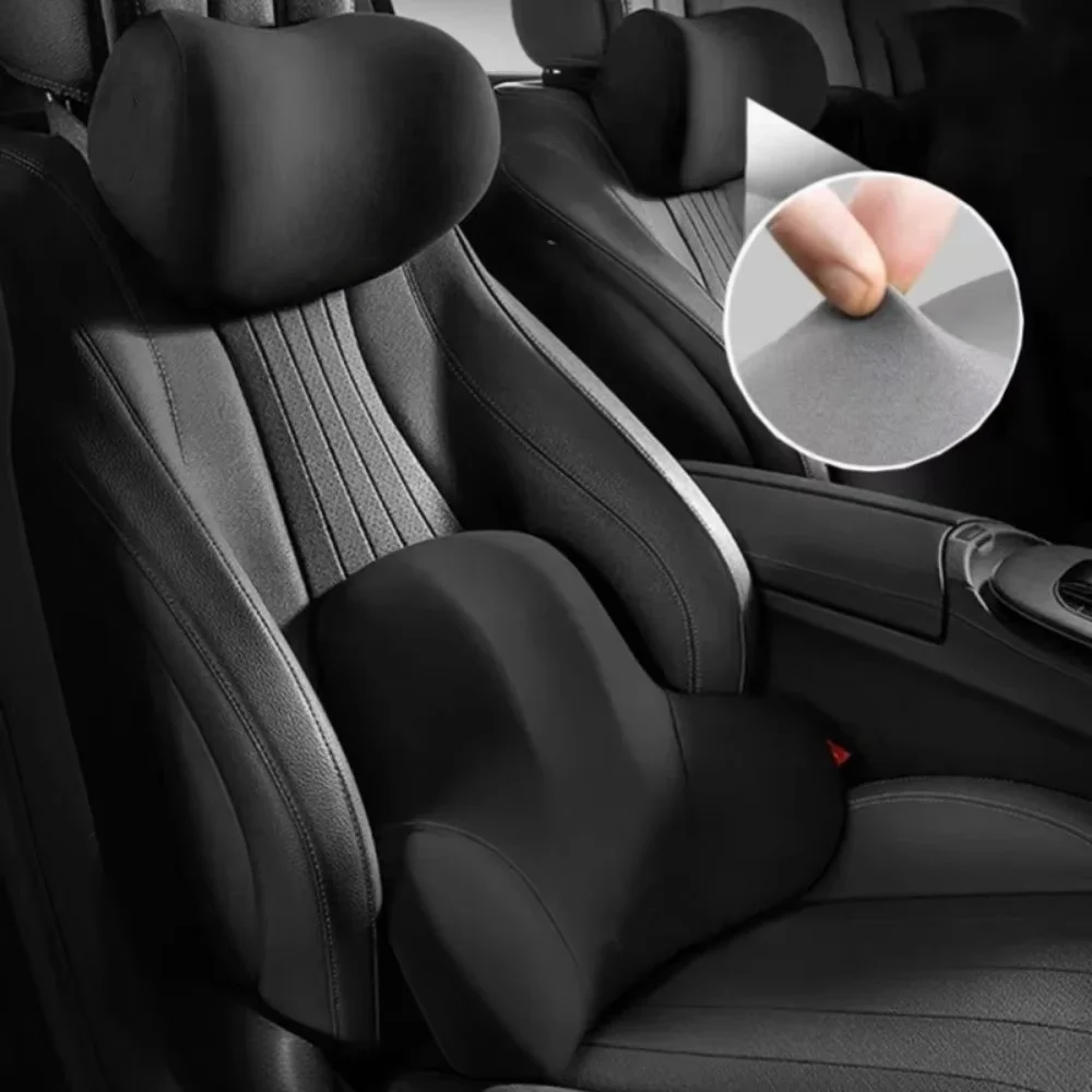 Ergonomic Car Seat Neck and Lumbar Support Cushion - Black Pillow for Enhanced Comfort