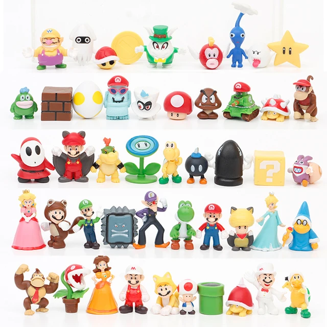 12/24/48Pcs Super Mario Bros Action Figures Kawaii Bowser Anime Figure with  Storage Bag for