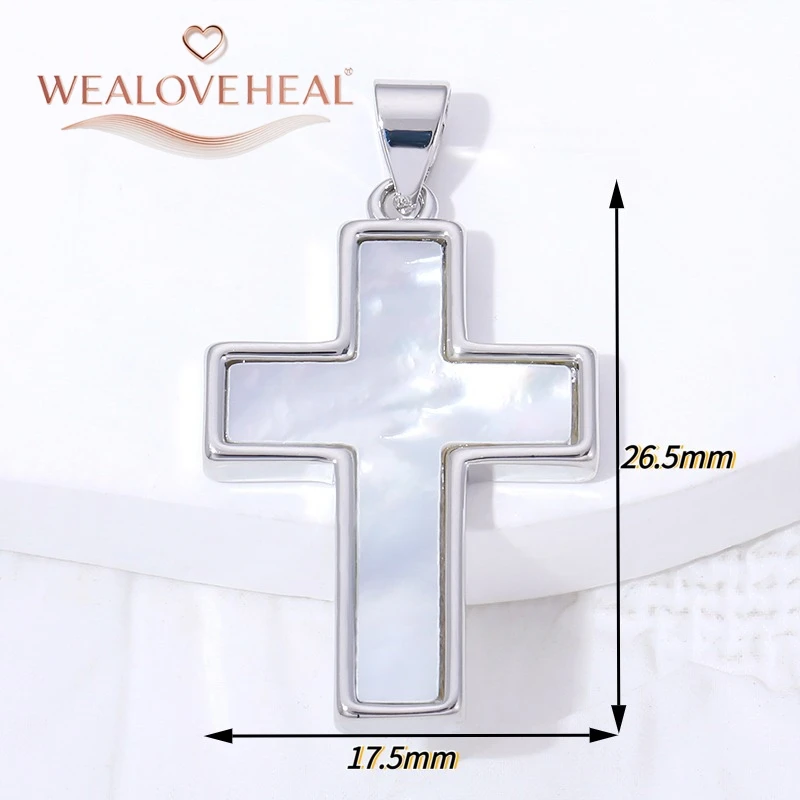 anhänger schmuckherstellung,Eleganter 18K vergoldeter Messing-Kreuzanhänger, mit weißer Muschel-Einlage, religiöser Charm, modische Halsketten-Schmuckkomponente für Bastelarbeiten – Detail 22