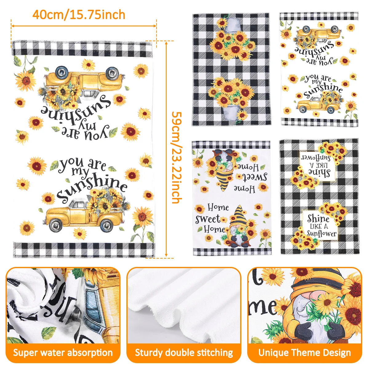 Set Di 2 Asciugamani Da Cucina Con Girasole, In Microfibra Morbida E Assorbente, Asciugatura Rapida, 45,7 X 66 Cm, Regalo Pratico