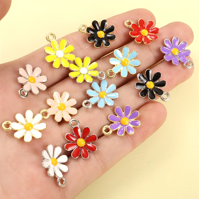 10pcs Kpop Colorful Daisy Enamel Charms for DIY Couple Trinkets