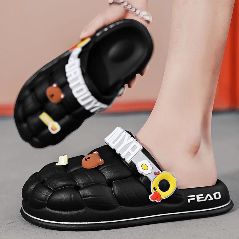 

Lovely Cartoon Accessories Breathable Beach Shoes for Men Toe-wrapped Mo Dou Women's Sandals Thick Soft Home Slippers Non-Slip