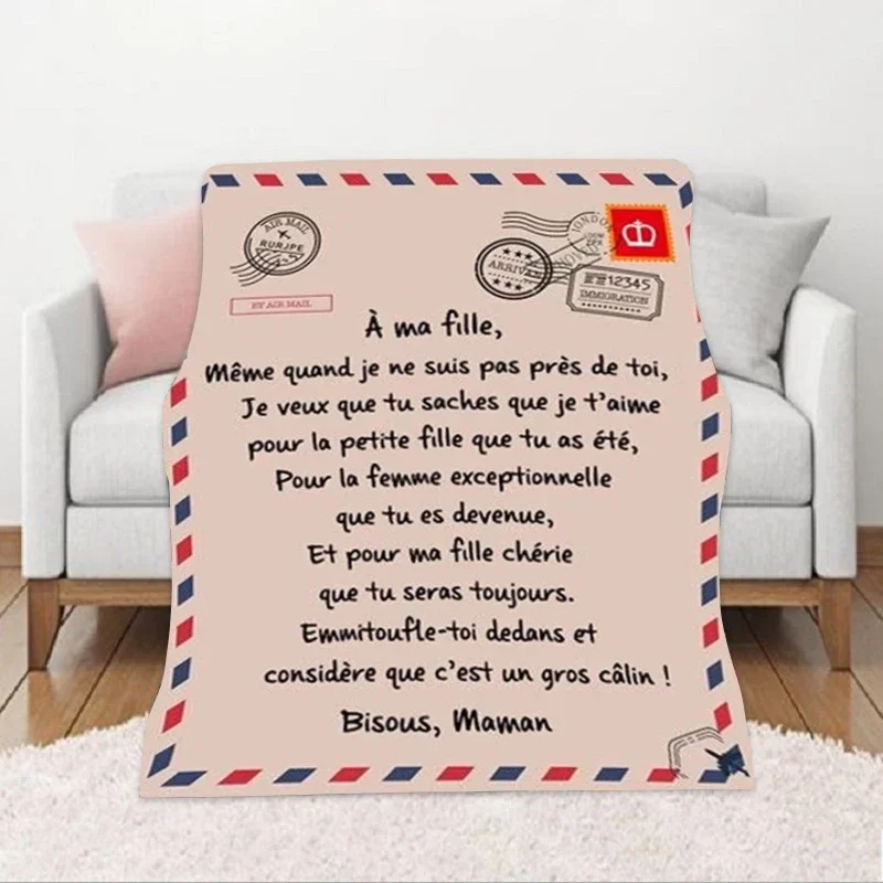 Premium Blanket to My Daughter Son French Letters Pattern Reversible Flannel Wall Tapestry Sofa Blanket Decor Home Textiles 3