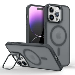 Magnetic Luxury Matte Translucent Metal Lens Stand Case with Magsafe Compatibility - iPhone 12 Pro (Black)