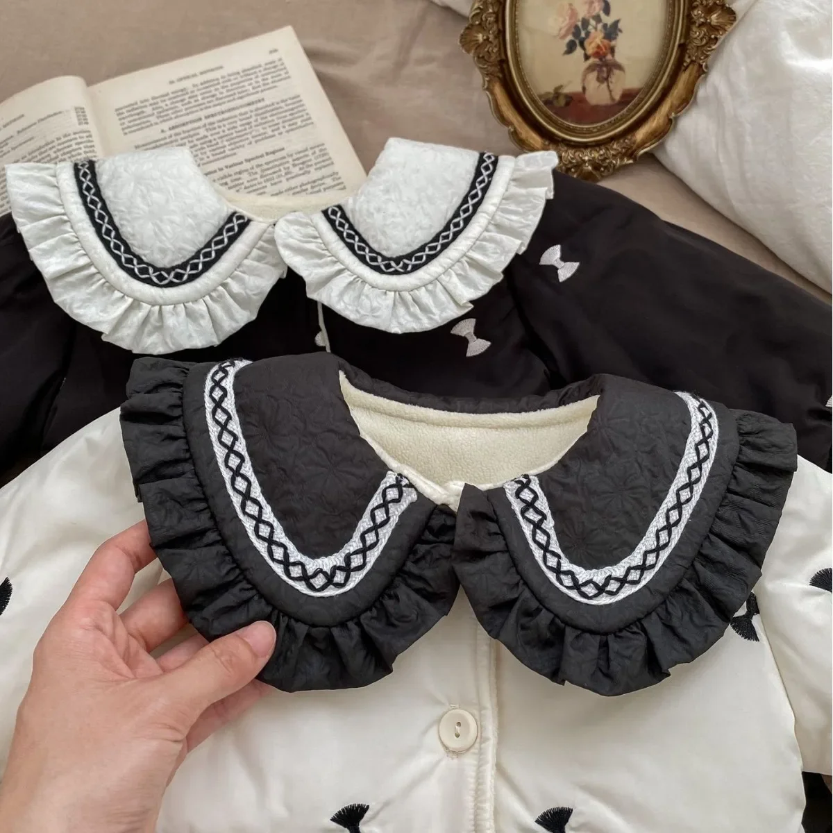 6M-3Y Girls Outerwear Long Sleeves Winter Clothes Single-breast Korean Fashion Big Collar Fashion Fleece Thicken Children Jacket