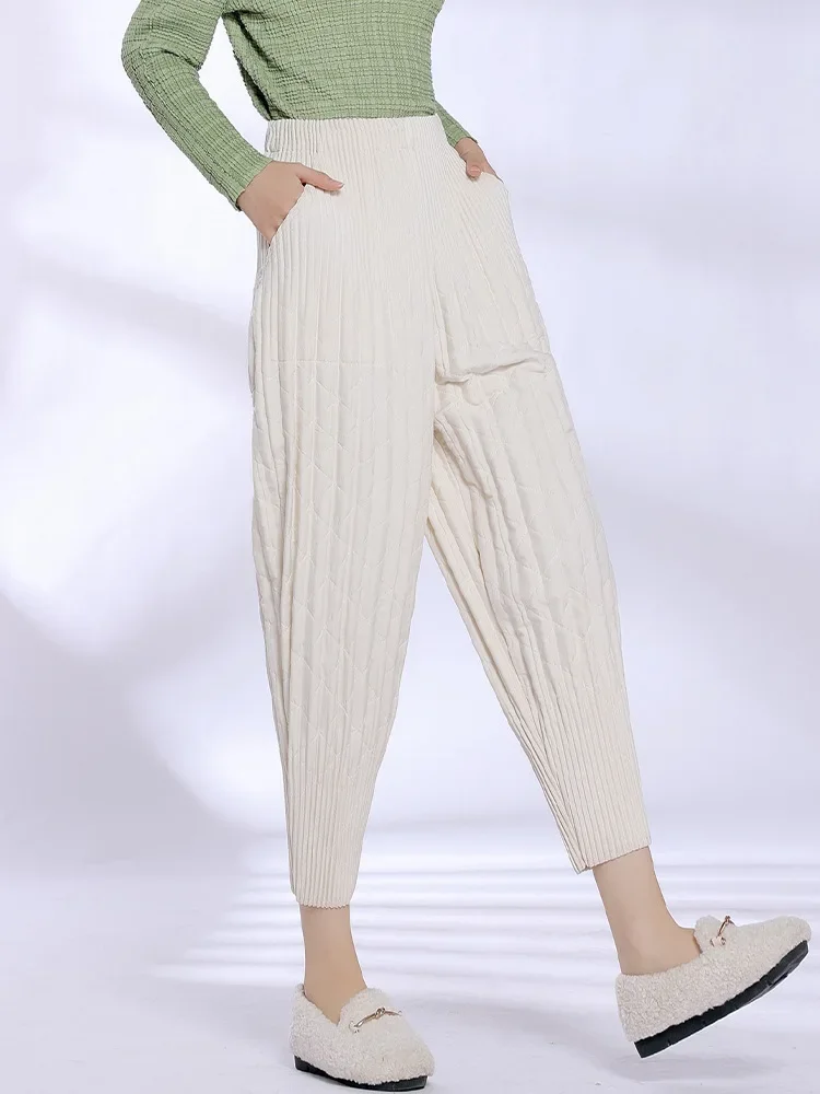 Pleated autumn winter thick cropped Harlan pants loose casual pants for women's new elastic waist tapered pants