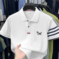 Polo de luxe pour homme à manches courtes de haute qualité, broderie chiot sur le col, rayures sur les poignets, t-shirt décontracté et professionnel pour homme 3