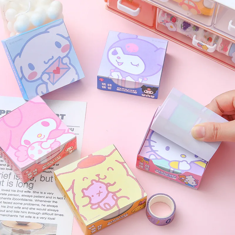 

10 шт./партия Sanrio Kuromi Melody Cinnamoroll блокнот для записей клейкие заметки канцелярские этикетки блокнот планировщик наклейка канцелярские принадлежности