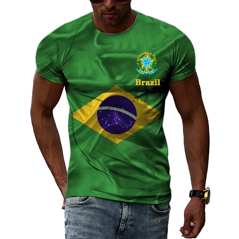 Brazilian Flag 3D Print Short Sleeve T Shirt
