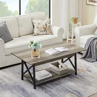 Coffee Table with Storage, 39inch Modern 2-Tier Coffee Tables for Living Room, X-Frame Design Farmhouse Coffee Table Space 2