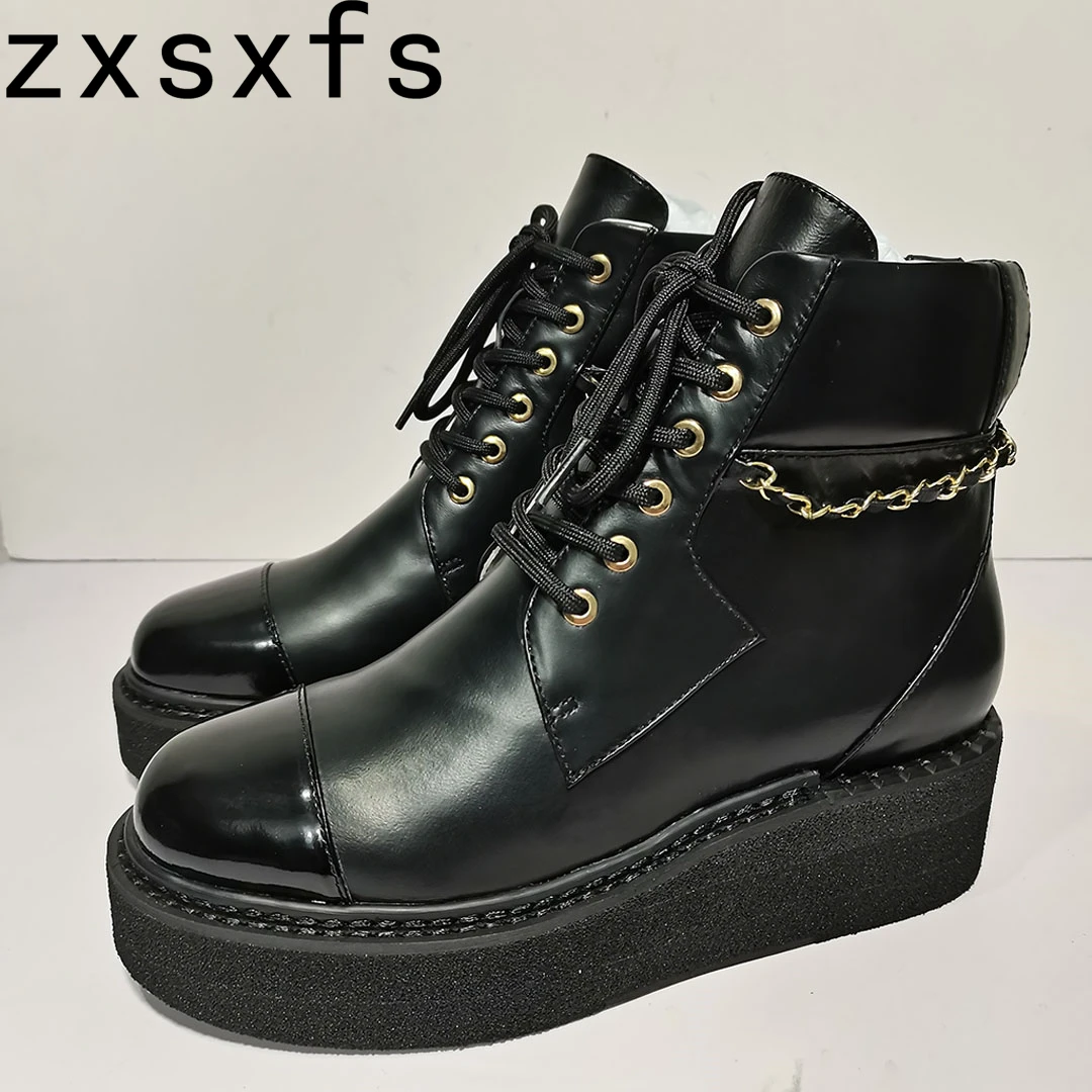 

Round Toe Genuine Leather Short Boots Women Sexy Square Heels Party Shoes Slip On Leisure Ankle Boots Thick Sole Platform Shoes