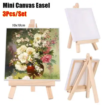 3Pcs Blank Mini Canvas Easel Set Small Tiny 10x10cm Painting Easel Wooden Frame Multifunctional Drawing Decoration Board 1