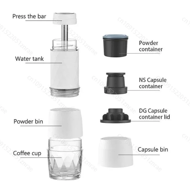 Portable Coffee Maker Espresso Machine Portable for Travel and Picnic Hand Press Capsule Ground Coffee Brewer 5
