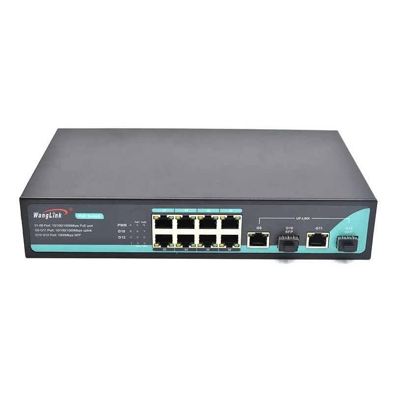 Wanglink OEM/ODM 1.25G 8 port poe switch with 2 Gigabit TP/SFP Combo Ports For IPCamera