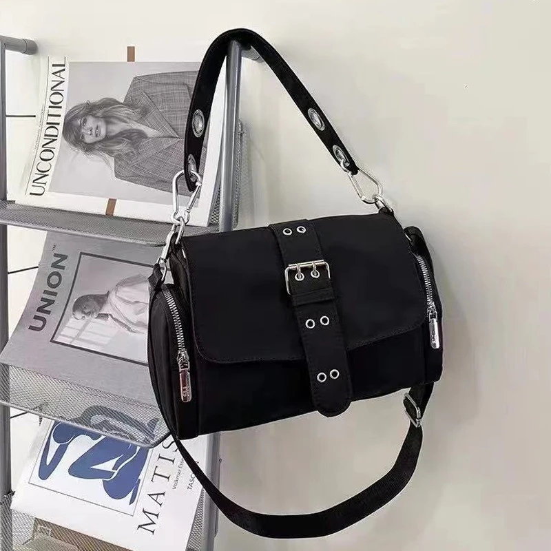 

Korean Satchels Bags For Women Luxury Designer Handbag And Purse 2023 New In Polyester Belt Buckle Underarm Small Cloth Shoulder