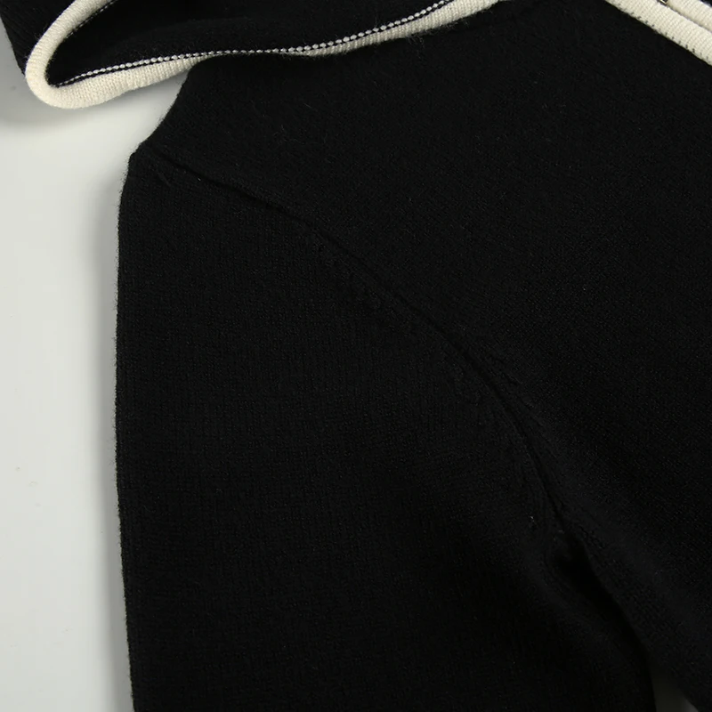 Fashion Y2K Women Zip Up Sweater with Hooded Slightly Thick Autumn Winter Lace Trim Pocket Knit Coat Slim Contrast