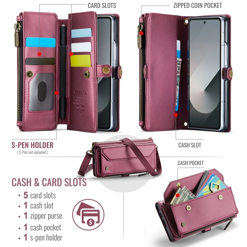 Crossbody Leather Wallet Phone Case with Stand and Shockproof Magsafe Flip Cover, featuring Lanyard Wristband.