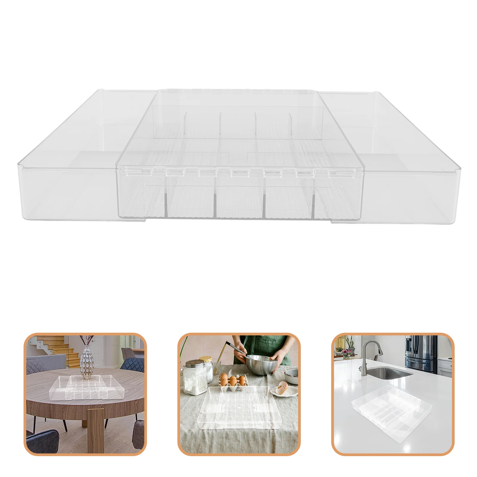 Expandable Cutlery Tray 5 Compartments Silverware ganizer for Drawer Kitchen Utensil Storage Acrylic Multi Use Stretchable Tidy 4