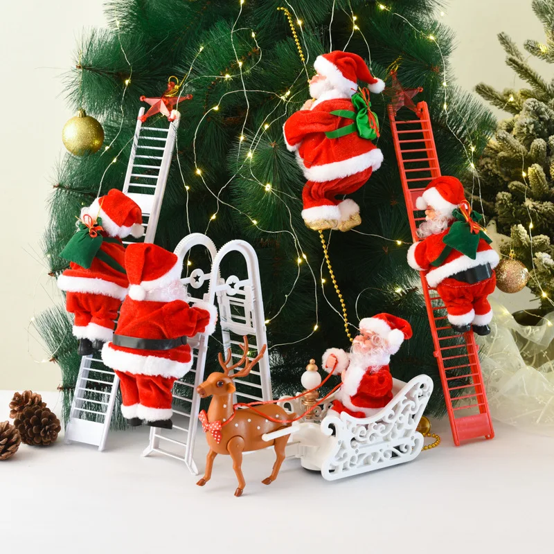 Funny Christmas Santa Claus Electric Climb Ladder Hanging Ornaments Kids Decoration New Christmas Year Decor Tree Party Gift
