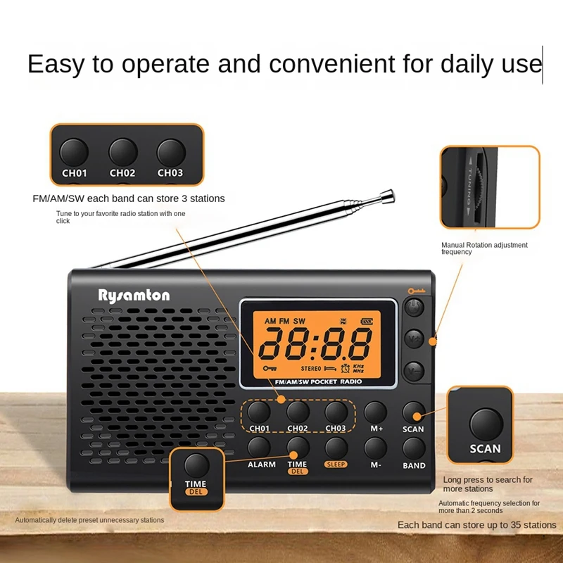 Full Band FM AM SW Portable Radio Stereo Digital Display Dual-Purpose Manual FM Radio