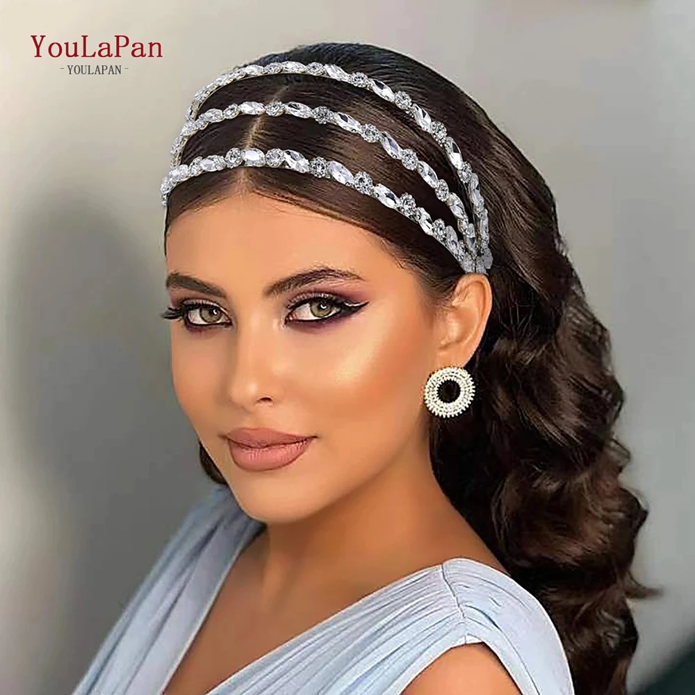 YouLaPan Sparking Rhinestone Wedding Headband Multilayer Crystal Bridal Headpiece Wedding Hair Accessories Party Tiara HP597