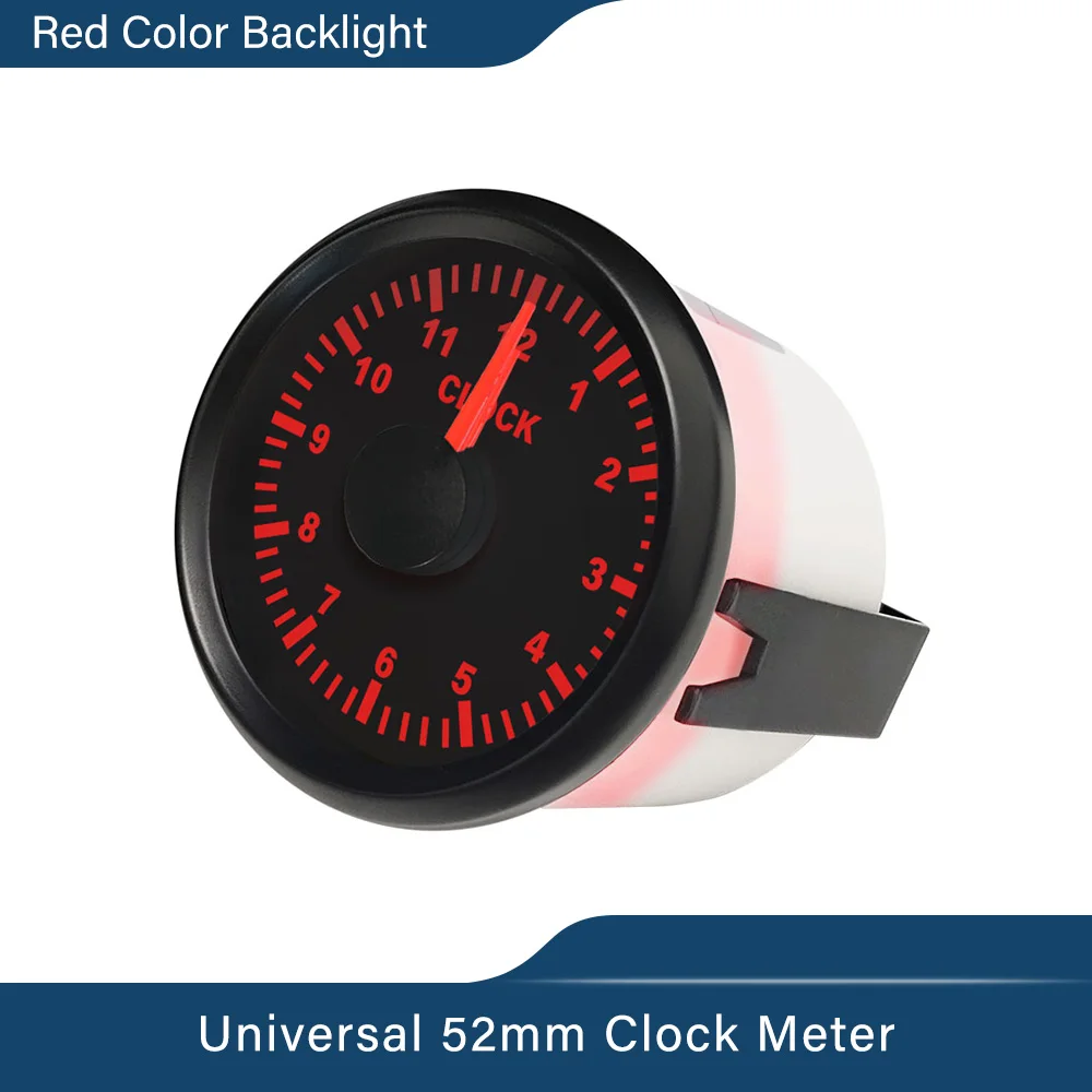 

Car Universal 52mm Clock Meter Gauge 12-hour Format with Red Backlight 12V 24V for Motorcycle Yacht Boat Waterproof