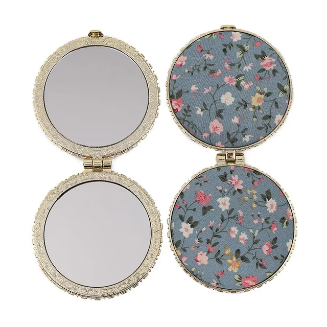 Mini miroir de maquillage Compact à fleurs, 1 pièce, Portable, pliable sur deux côtés, miroir cosmétique Vintage pour femmes, cadeau 2