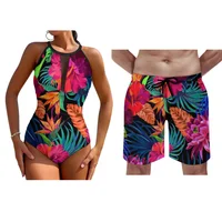Beach One-Piece Bikini For Men Surf Shorts Custom Swimsuit Hawaii Vacation Couple Swimsuit For Polynesian Women Sexy Halter Top
