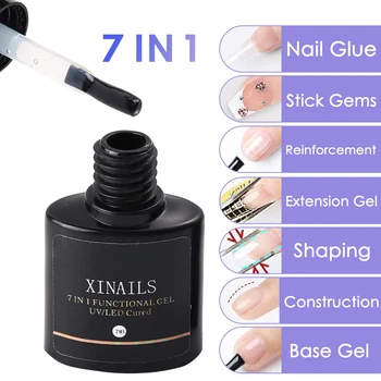7 in 1 Rinforzo per unghie Funzione Colla Soak Off Vernice UV Spessore trasparente Punte finte Gel adesivo Costruzione Manicure
