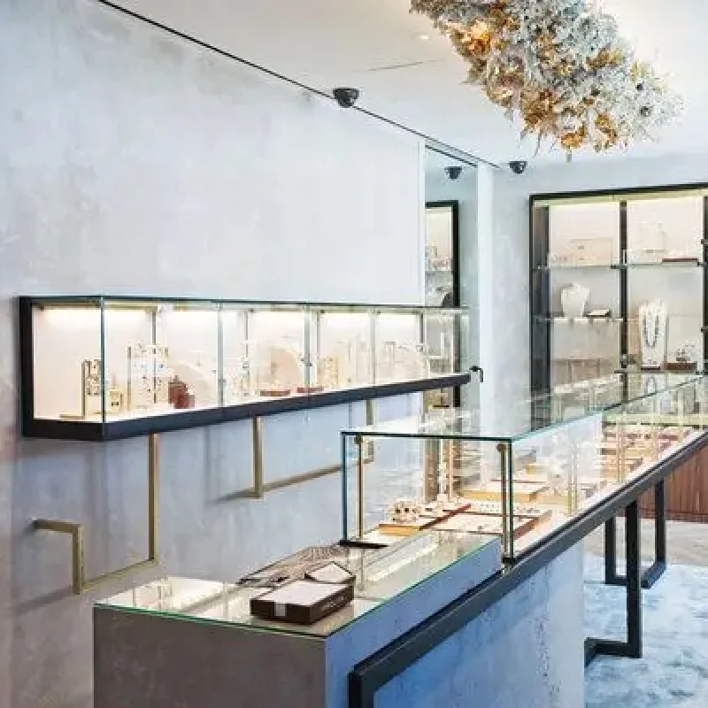 Sundo shop design stainless steel jewelry display cabinet glass locable doors and LED lighting showcase jewelry