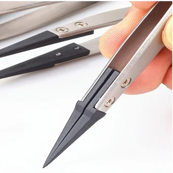 1PCS of ESD anti-static precision tweezers - anti-static tips, heavy-duty metal construction suitable for electronics
