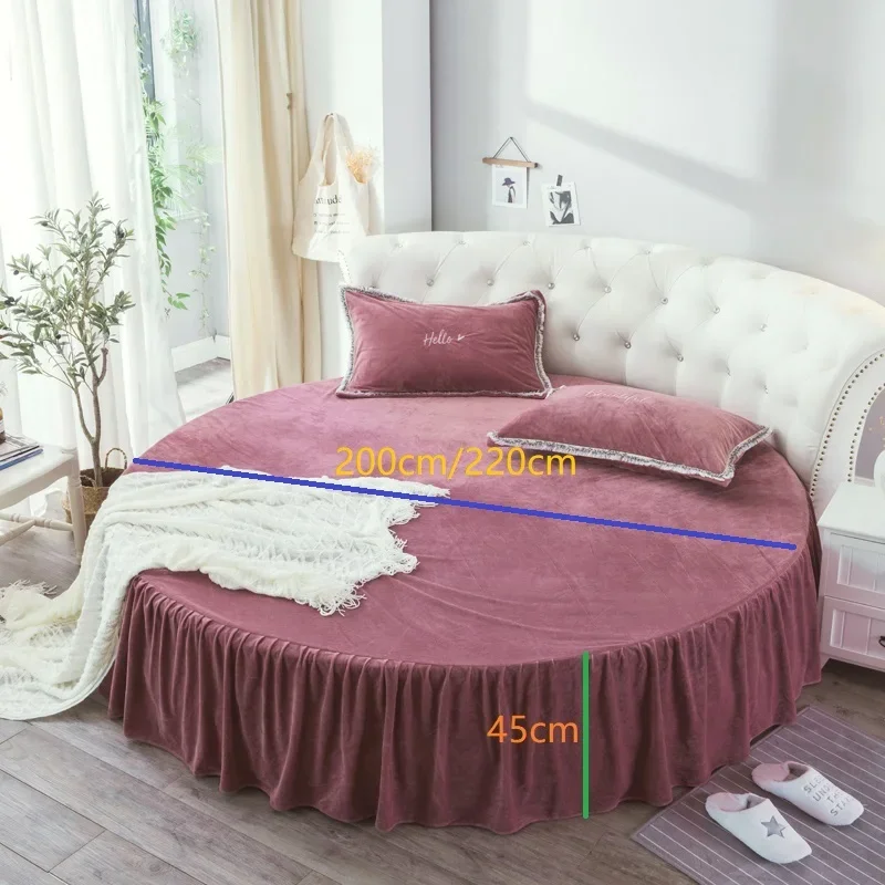 코랄 벨벳 원형 침대 심플 컬러 벨벳 원형 시트 직경 200cm-220cm 플란넬 시트 베개커버 없음 겨울용