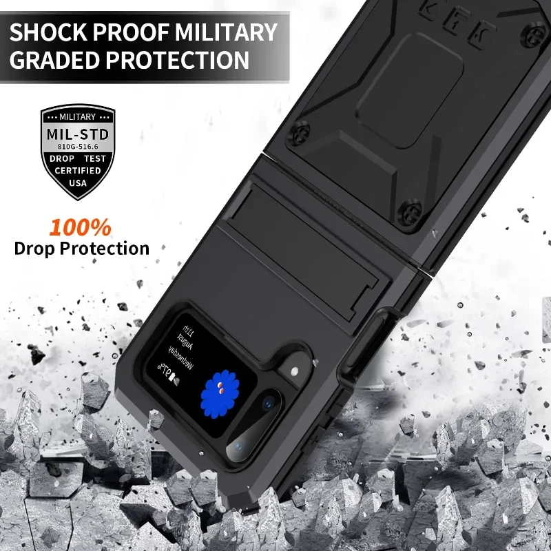 Heavy armored military-grade metal waterproof case for Samsung Galaxy Z Flip 4 Flip3 hard shockproof cover and bracket