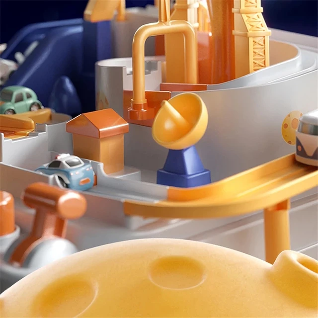 Cartoon Space Panda Racing Rail Car Toys Children Rocket Track Car Adventure Game Brain Mechanical Interactive Kid Toy Car Gift 5