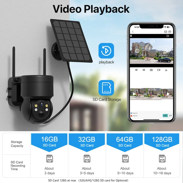 8MP Wireless Solar Camera with Built-in Battery PIR Human Detection 4MP Outdoor Wifi Camera CCTV Surveillance PTZ Camera iCSee 6