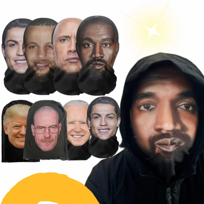 3D Printed Mask New 3D Printed Kanye Mask Elastic Mesh Full Face Mask for Men Women Cosplay Headwear Hip Hop Fashion Balaclava Hood Hat Headgear
