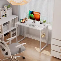 Small Folding Desk 31.5 Inch, Foldable Computer Desks with LED Lights and Monitor Stand, Work Portable Table 2