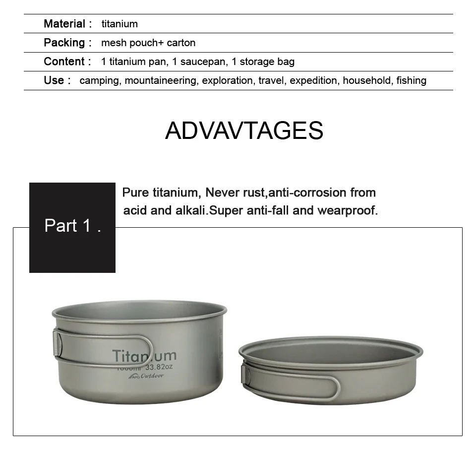 Ultralight Titanium Pot For Outdoor Camping And Hiking Cookware_voghion.com