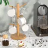 Bamboo Mug Holder 6 Hooks Coffee Cup Holders Tree Sturdy Mug Tree Rack Stand Ideal for Counter Organizer Space Saver