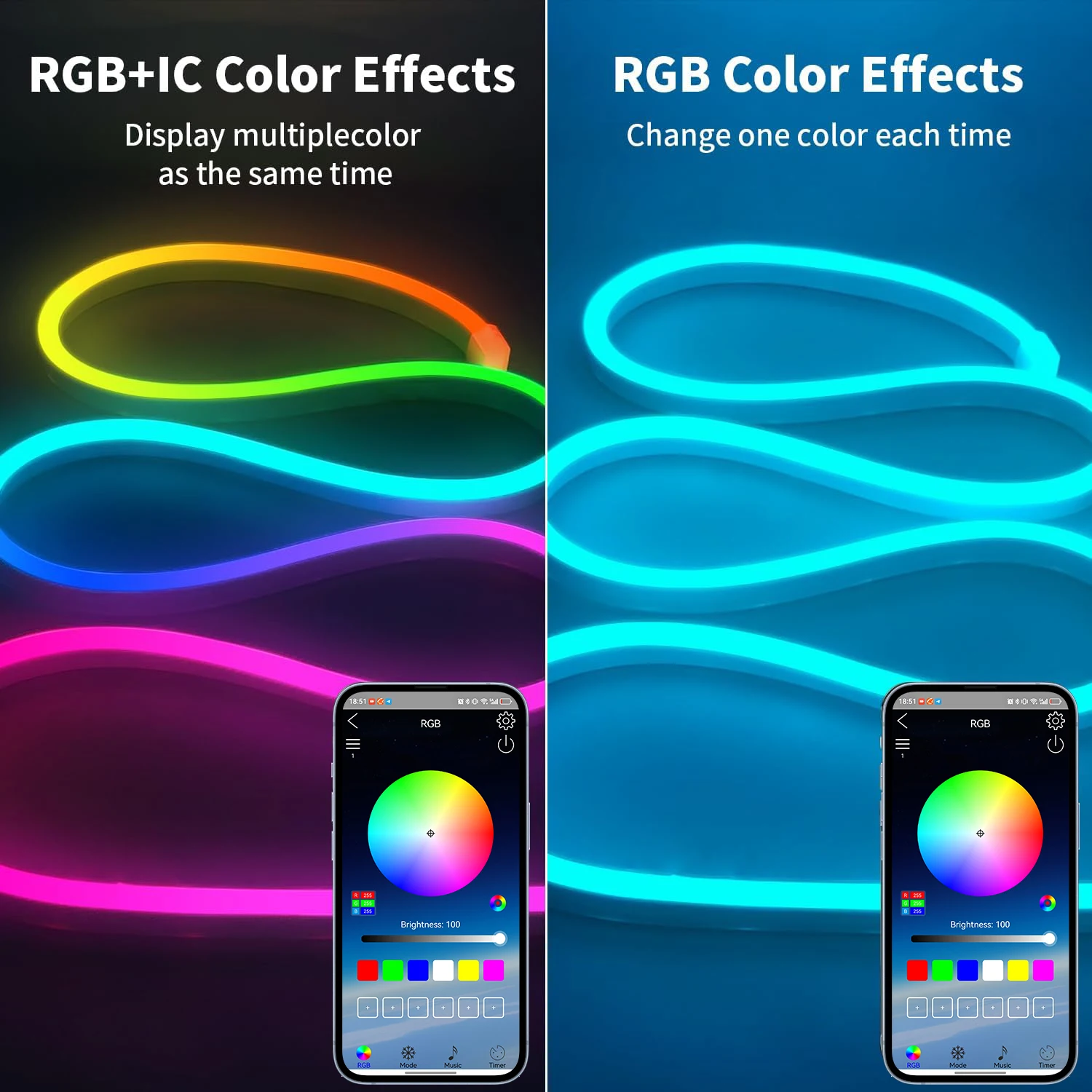 Tira LED RGBIC Neon Bluetooth 5.4 - IP65 Impermeable 1-10m