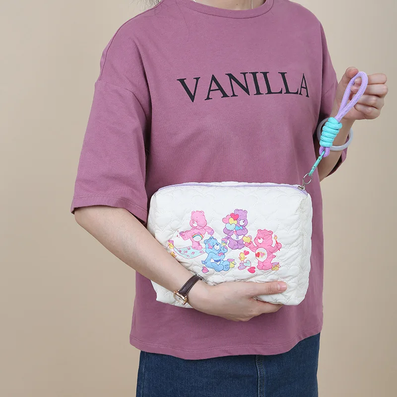 Bolso de mano de gran capacidad con estampado de osos cariñosos arcoíris genuinos de Carebear, lindo bolso de mano para estudiantes femeninas, billetera de cuero Zero