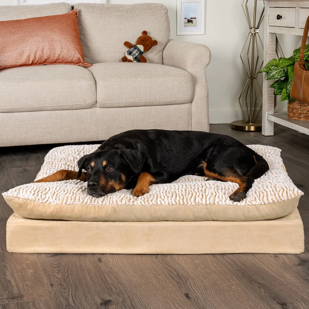 

Pet Bed for Dog Accessories Pet Products Embossed Faux Fur & Suede Orthopedic Pillow Top Mattress Pet Bed for Dogs Supplies Mat
