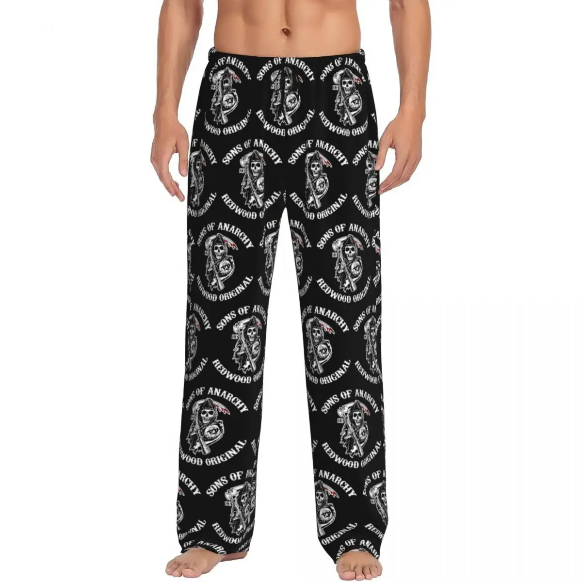 

Custom Sons Of Anarchy Skull Horror Tv Movie Pajama Pants Men Lounge Sleep Drawstring Sleepwear Bottoms with Pockets