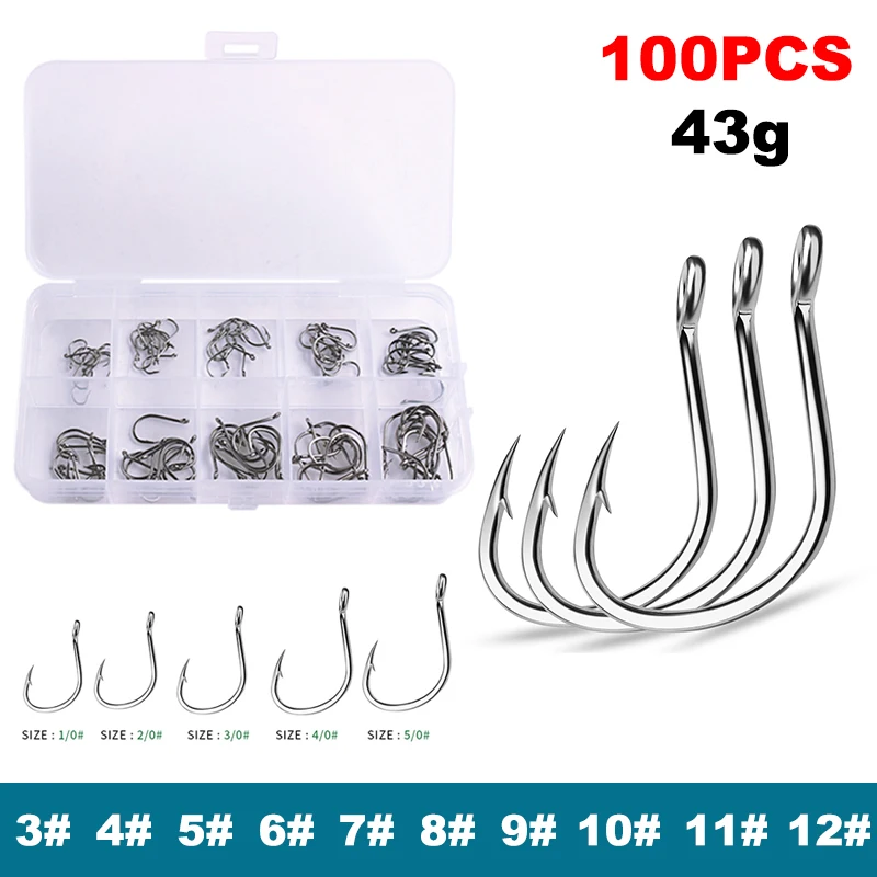 

100Pcs Fishing Hooks Set Carbon Steel Single Circle Fly Fishing Lures Worm Hooks Barbed Carp carats Sea Tackle Accessories