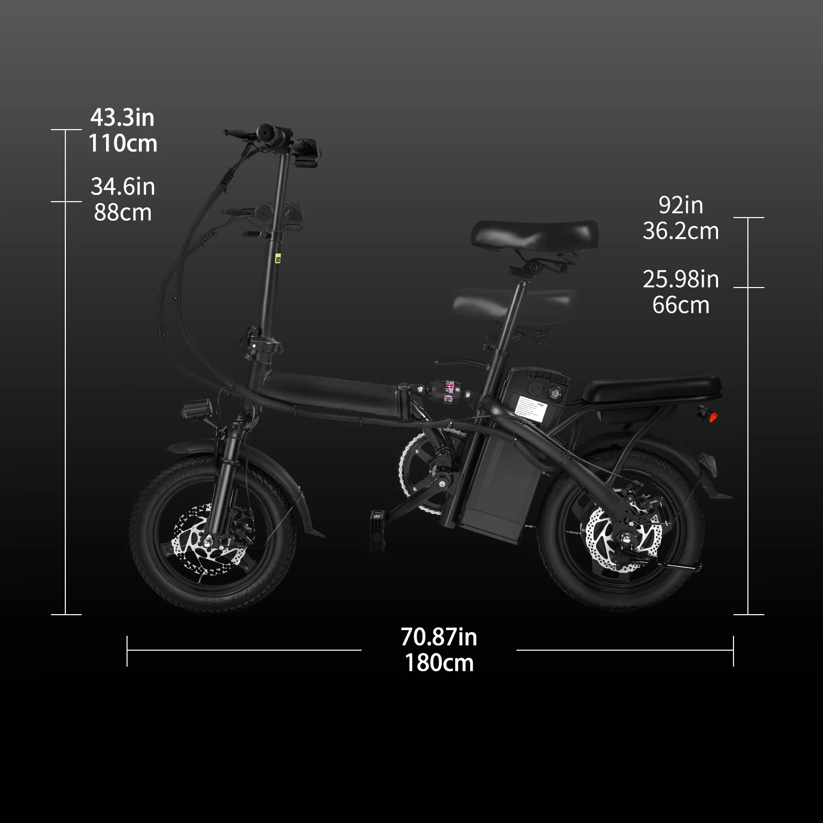 400W dual disc brake adult foldable electric bicycle with seat and basket 14 inches 48V 10.4Ah 22 mile range 20MPH 3