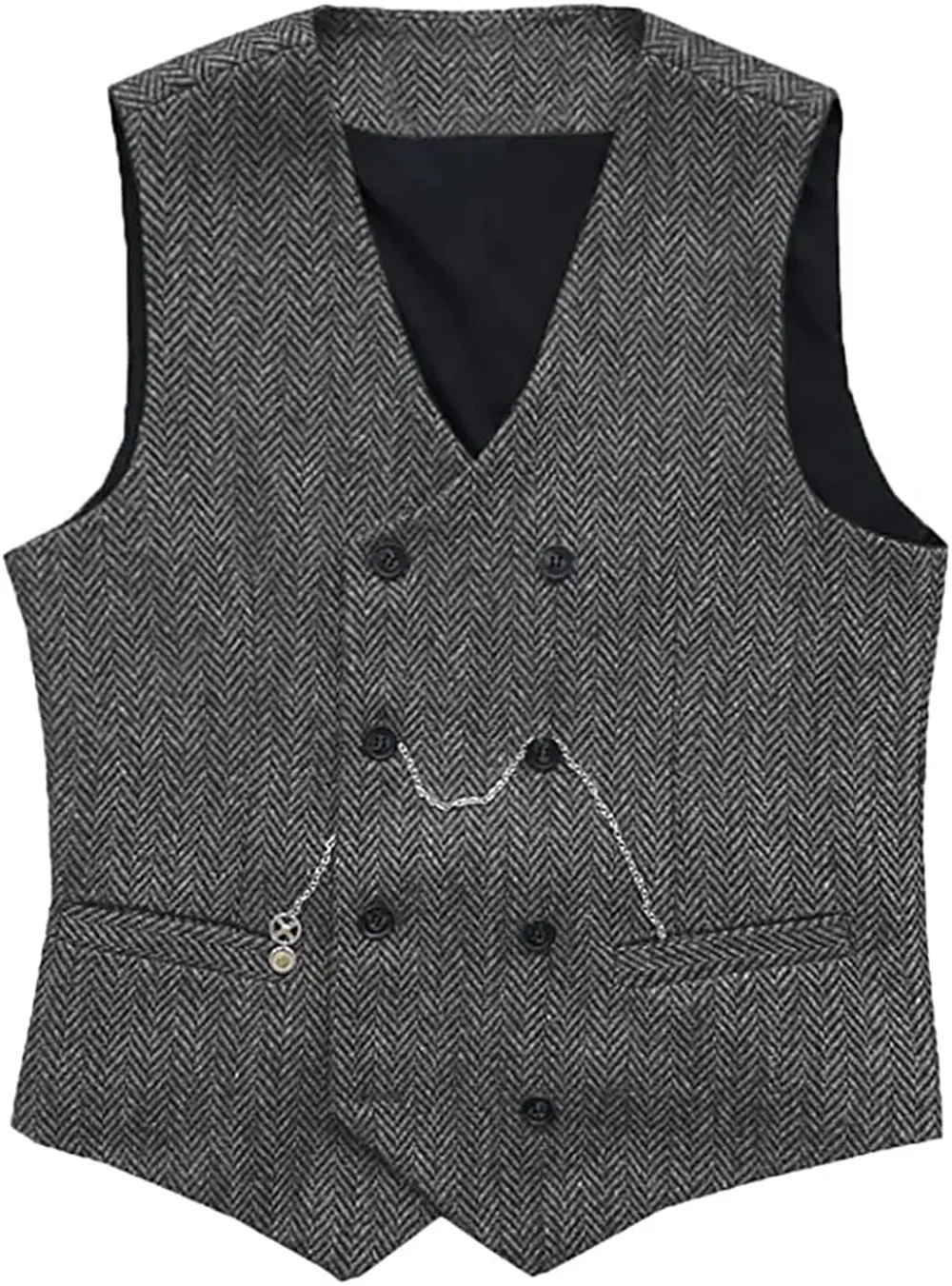 V Neck Men's Suit Vests Gray Herringbone Wool Tweed Double Breasted Waistcoat Tuxedo Groomsmen Wedding Groom One Piece Vest mens suit,dress vests