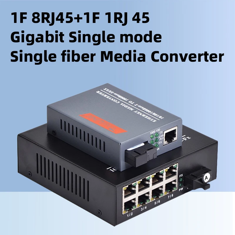 Fiber Transceiver Module Gigabit Fiber Transceiver SC 1 Fiber 8RJ45 + 1 RJ45 Singlemode 10 m 100 m 1000m Media Converter 20km Pair